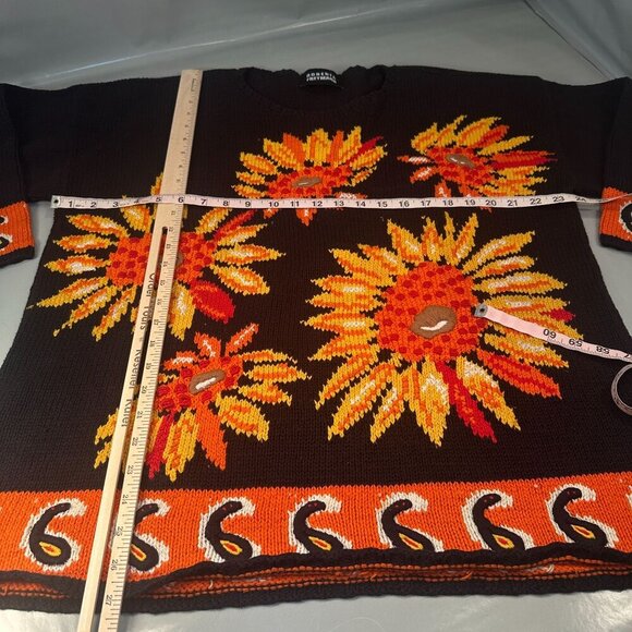 Roberta Freymann Sunflower Knit Oversized Sweater Women Autumn Vintage Tunic - Picture 14 of 16